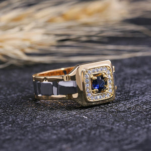 Party Men Rings Creative Watch Shaped Two Tone Design Rings for Men Wedding Ring with Size 6-14 Male Jewelry Wholesale