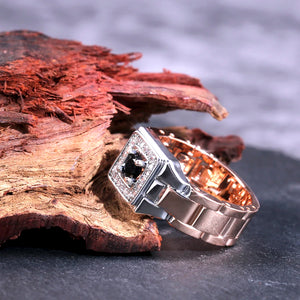 Party Men Rings Creative Watch Shaped Two Tone Design Rings for Men Wedding Ring with Size 6-14 Male Jewelry Wholesale