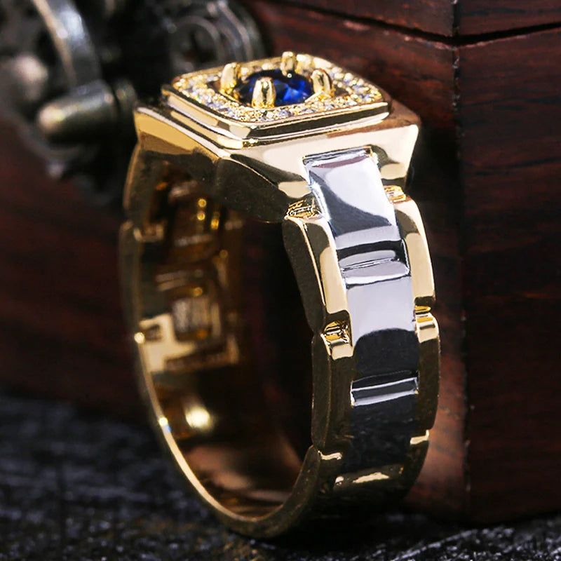 Party Men Rings Creative Watch Shaped Two Tone Design Rings for Men Wedding Ring with Size 6-14 Male Jewelry Wholesale