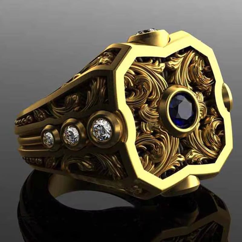 2025 Vintage Men Rings Birthday Anniversary Gift Exquisite Pattern Carving Zircon Ring for Men Accessoires